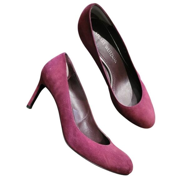 Stuart Weitzman Heels Women's 8 Burgundy Suede Leather Moody Bordeaux - Picture 4 of 8